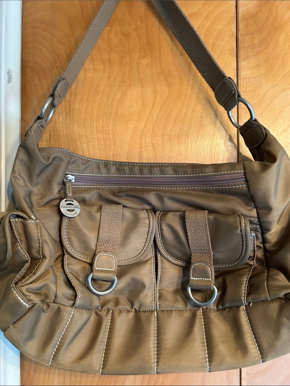 Travelon Taupe/Brown Nylon Crossbody Bag